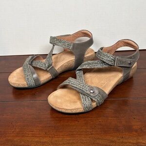 Taos Trulie Gray Braided Strappy Leather Wedge Sandals Size EU 41/US 10 - 10.5
